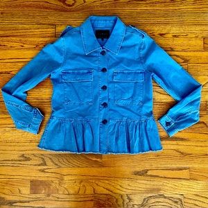 Lucky Brand Blue Peplum Ruffle Hem Military Style Jacket Women’s Small